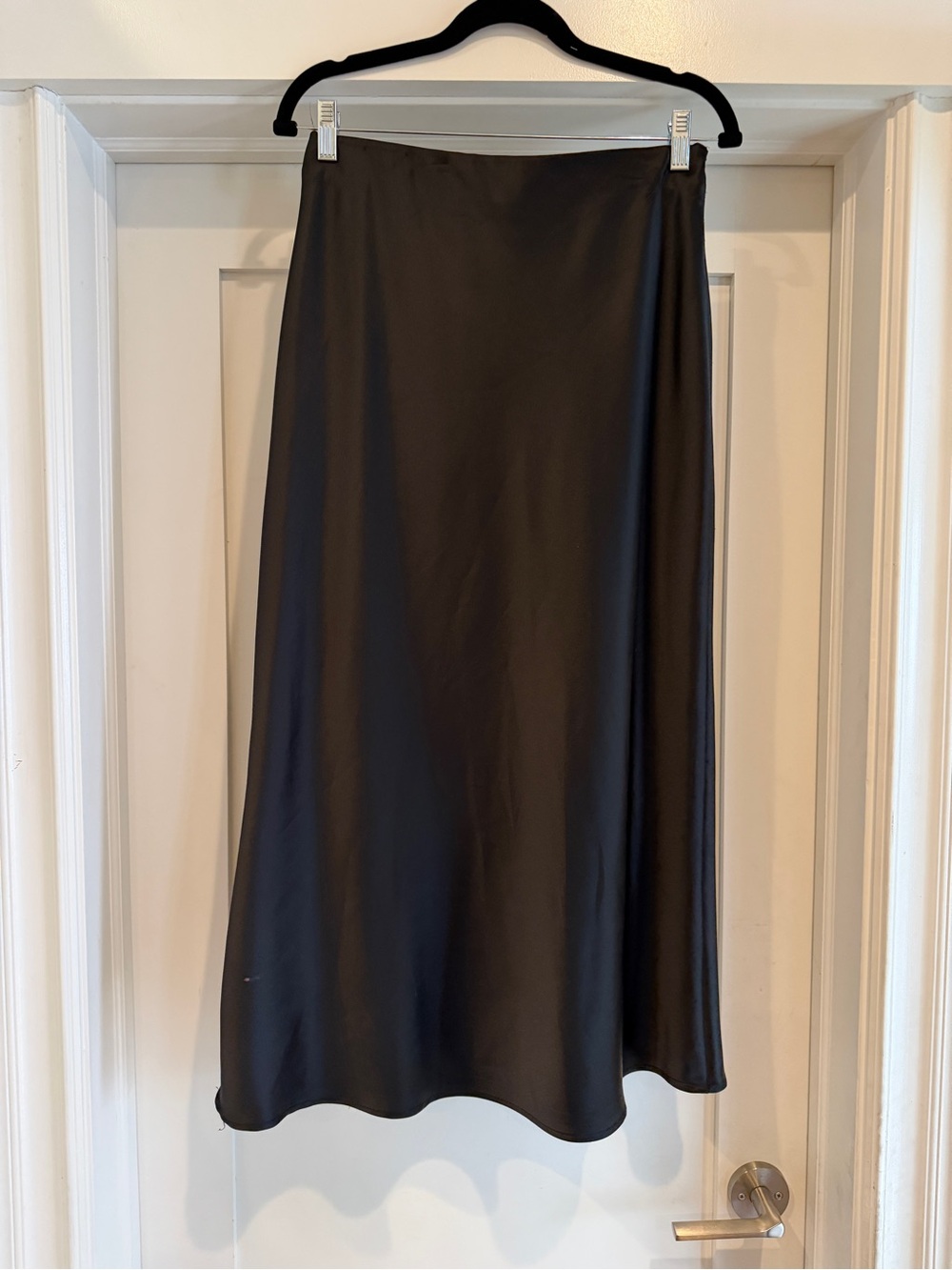 Zara Black Satin A-Line Midi Skirt